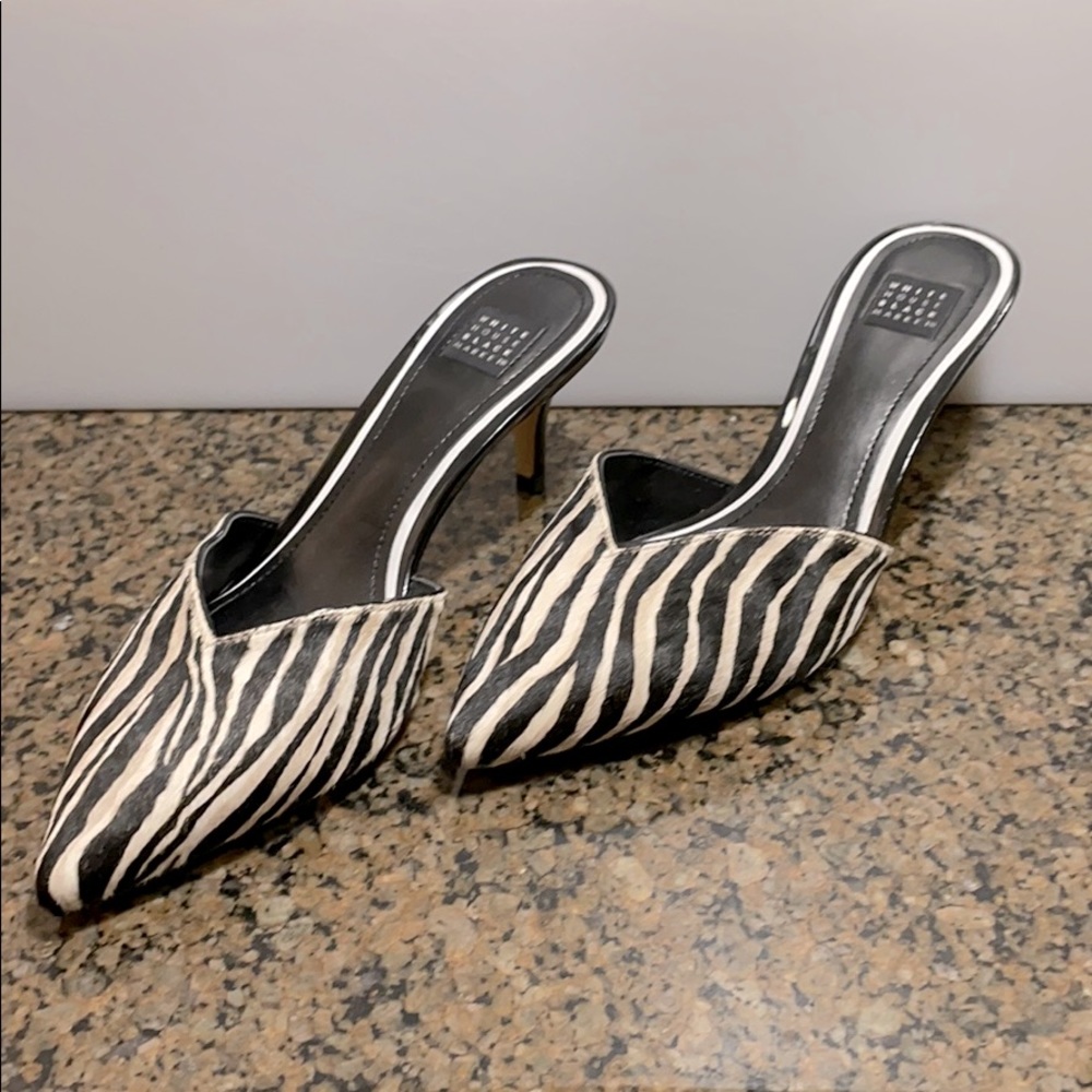 WHBM zebra calf hair mules size 7M